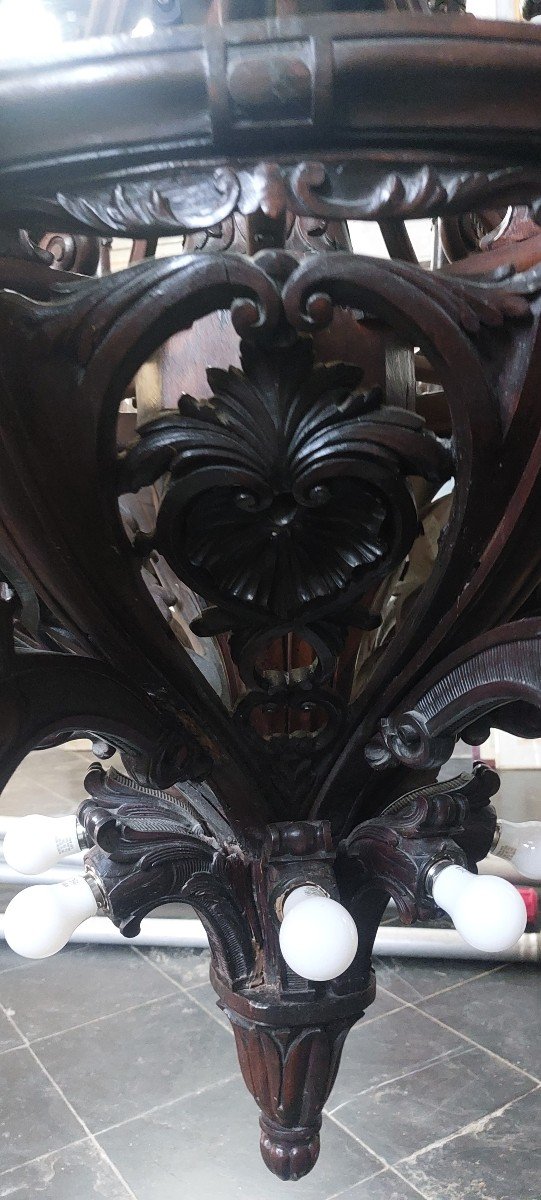 Large Carved Wood Chandelier-photo-5