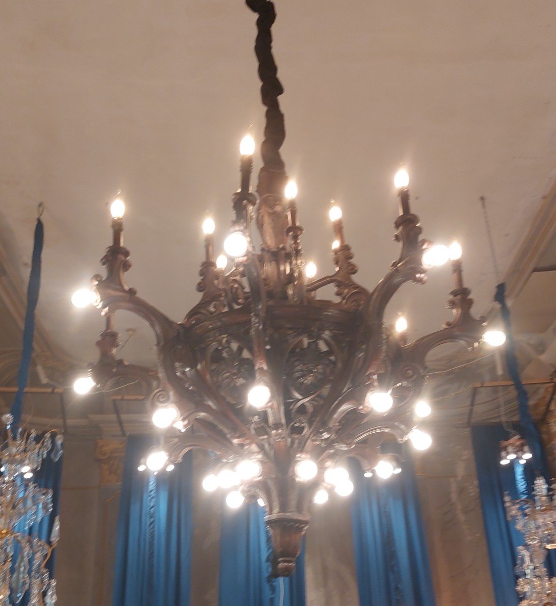 Large Carved Wood Chandelier