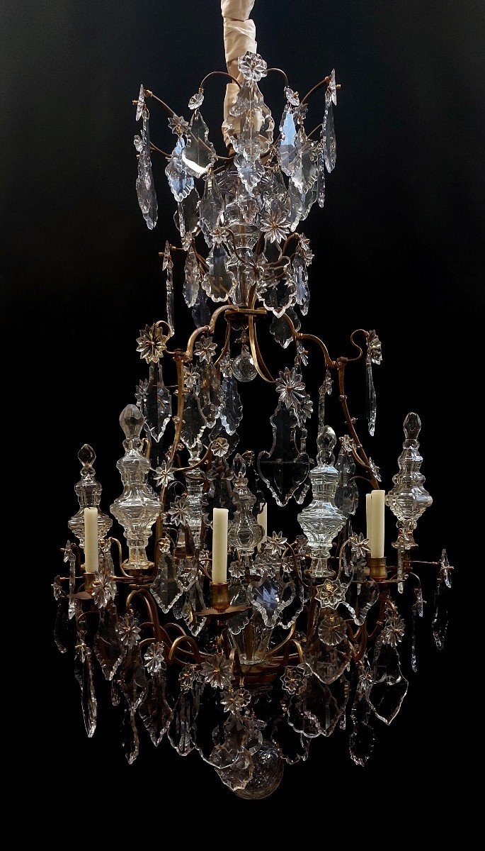 Lustre Style Louis XV, Cage, Bronze Et Cristal, 18 éme Sciècle