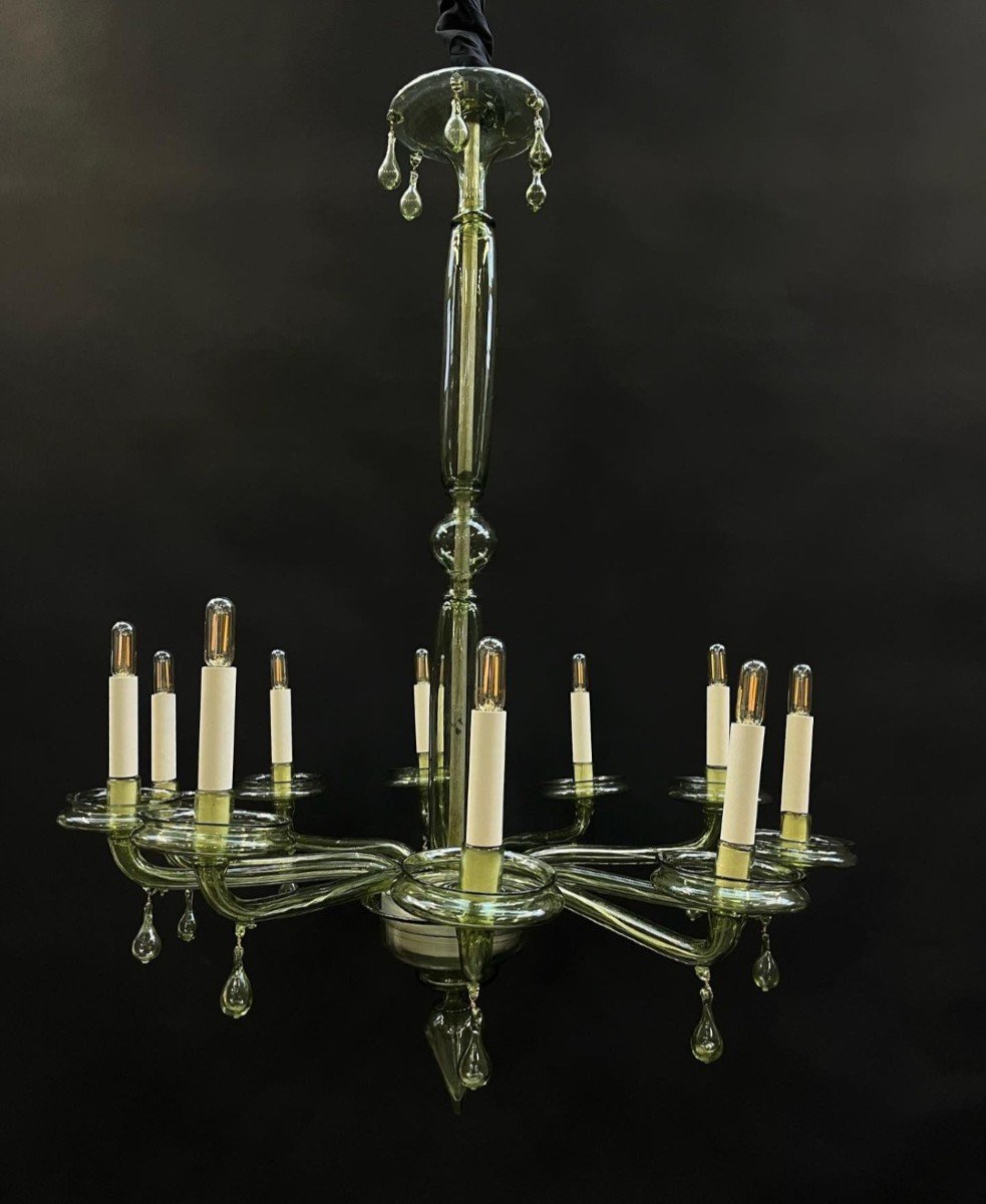 Green Murano Chandelier, Venini, Ca 1920-photo-4