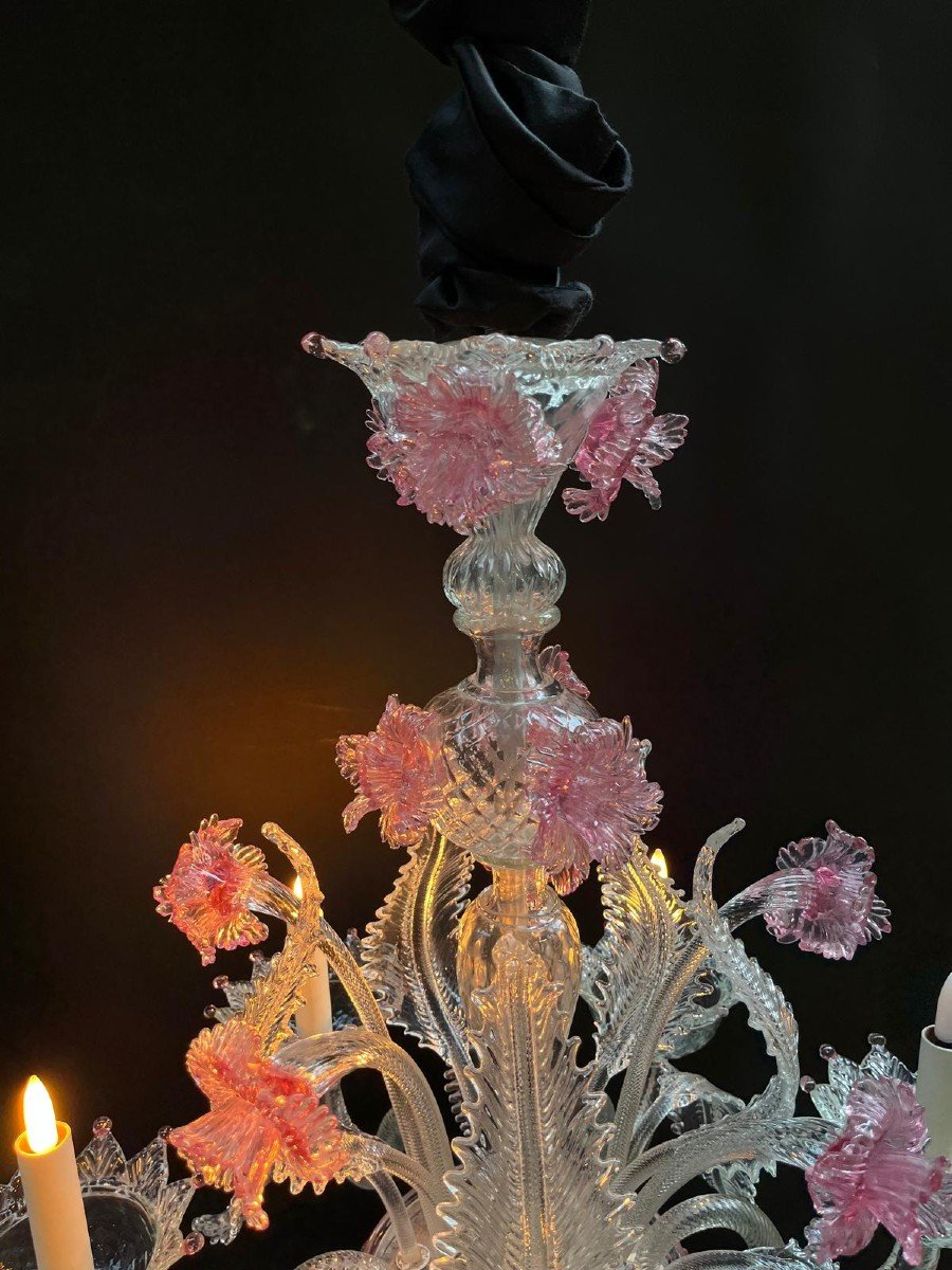 Lustre De Murano, Verre Claire Et Roze, -photo-3