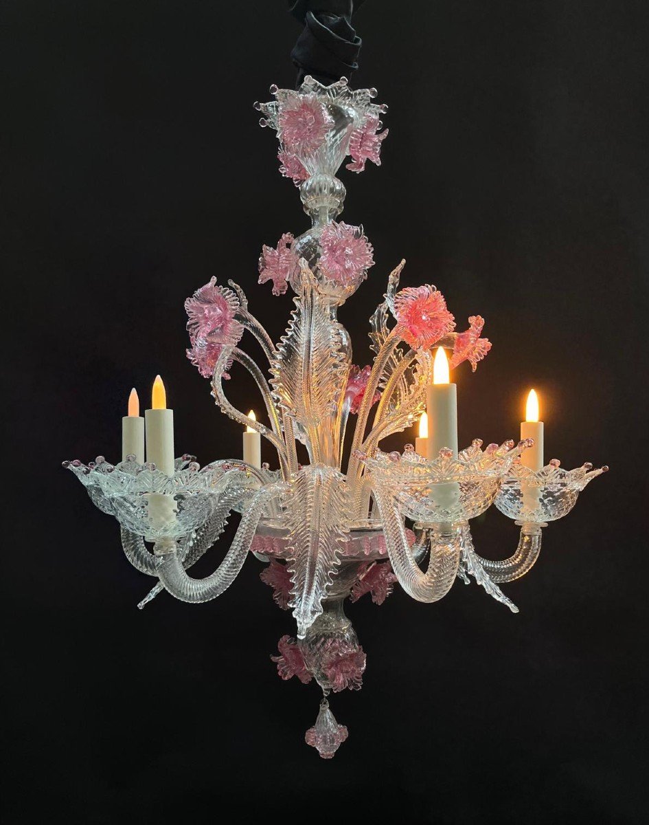Lustre De Murano, Verre Claire Et Roze, 