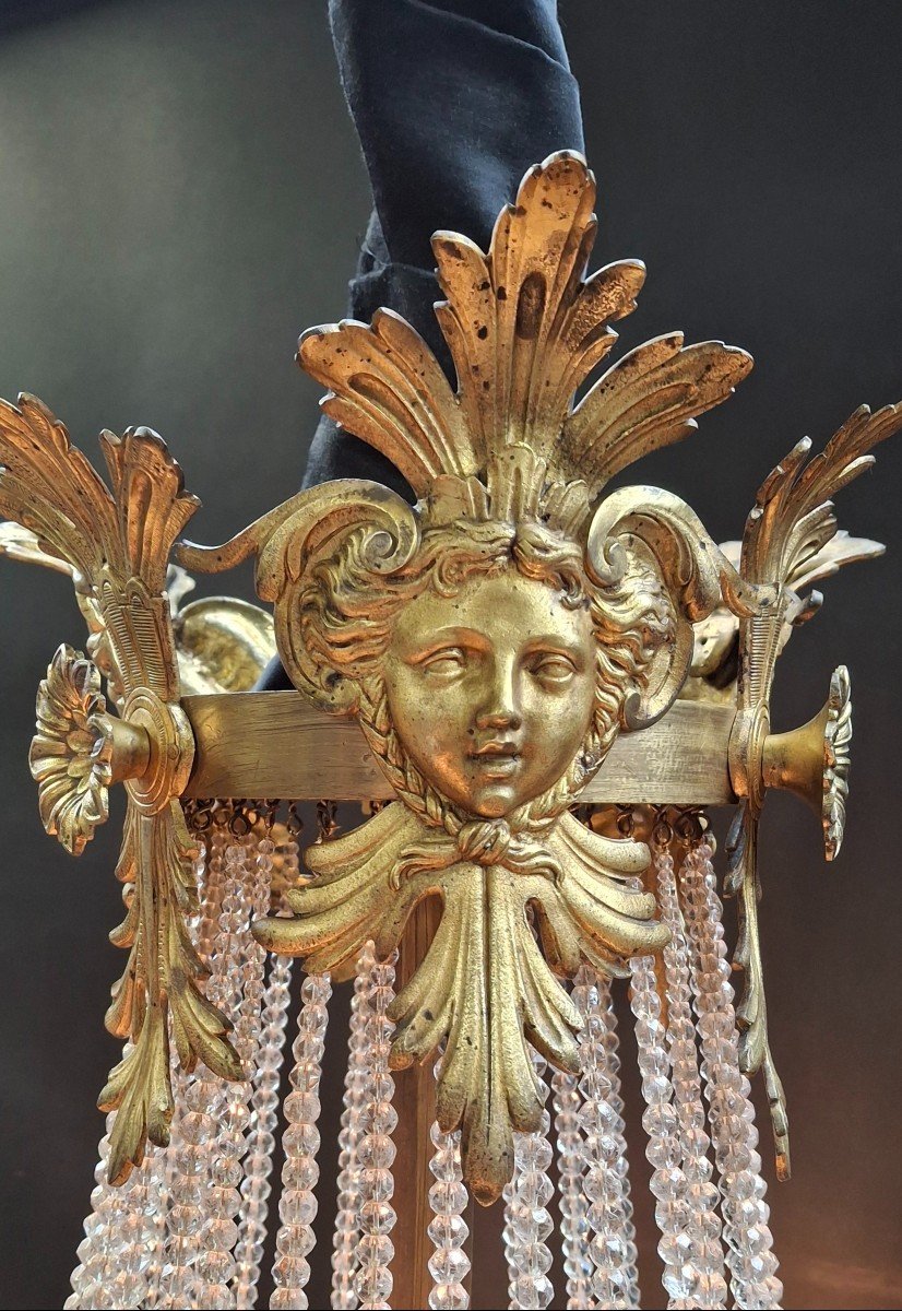Lustre , Sac à Perles, Bronze, France Vers 1900-photo-2