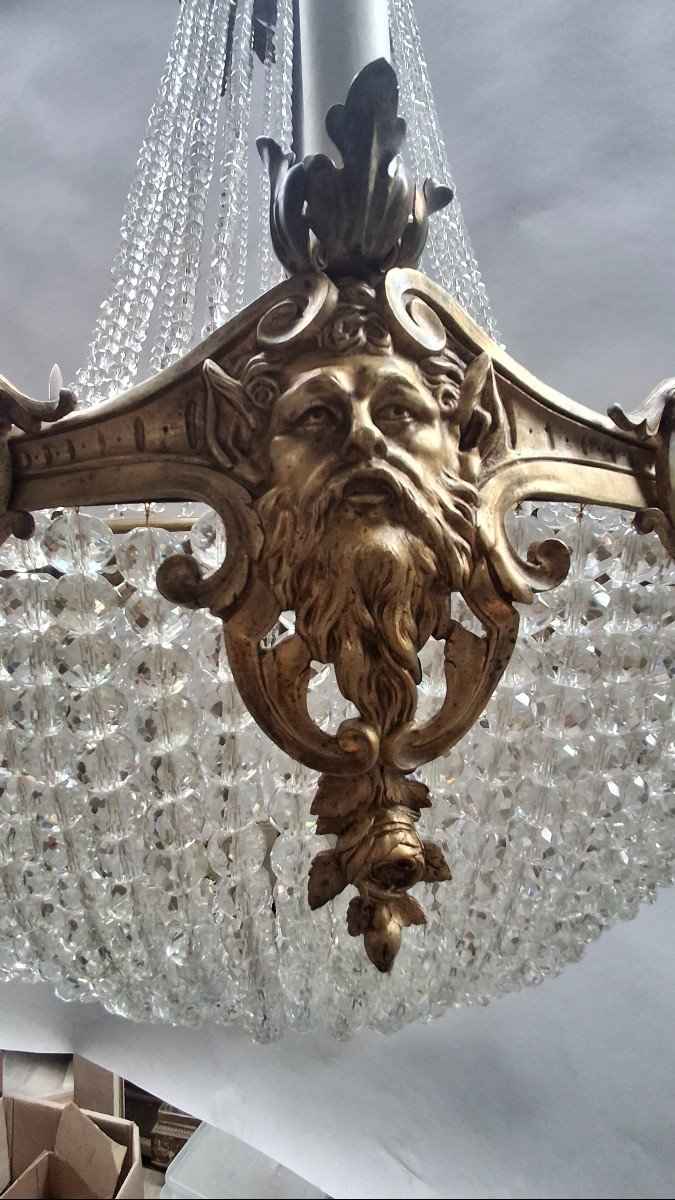 Lustre , Sac à Perles, Bronze, France Vers 1900-photo-5