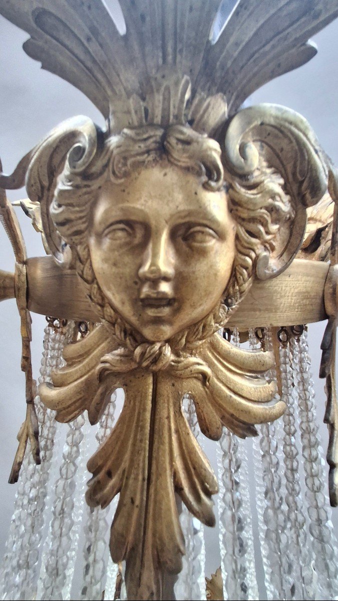 Lustre , Sac à Perles, Bronze, France Vers 1900-photo-6