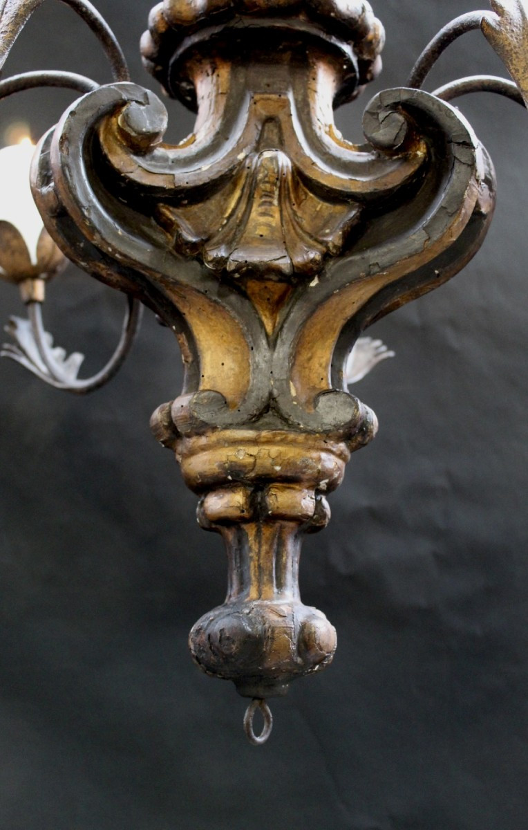Italian Gild Wood Chandelier, 19e C-photo-5