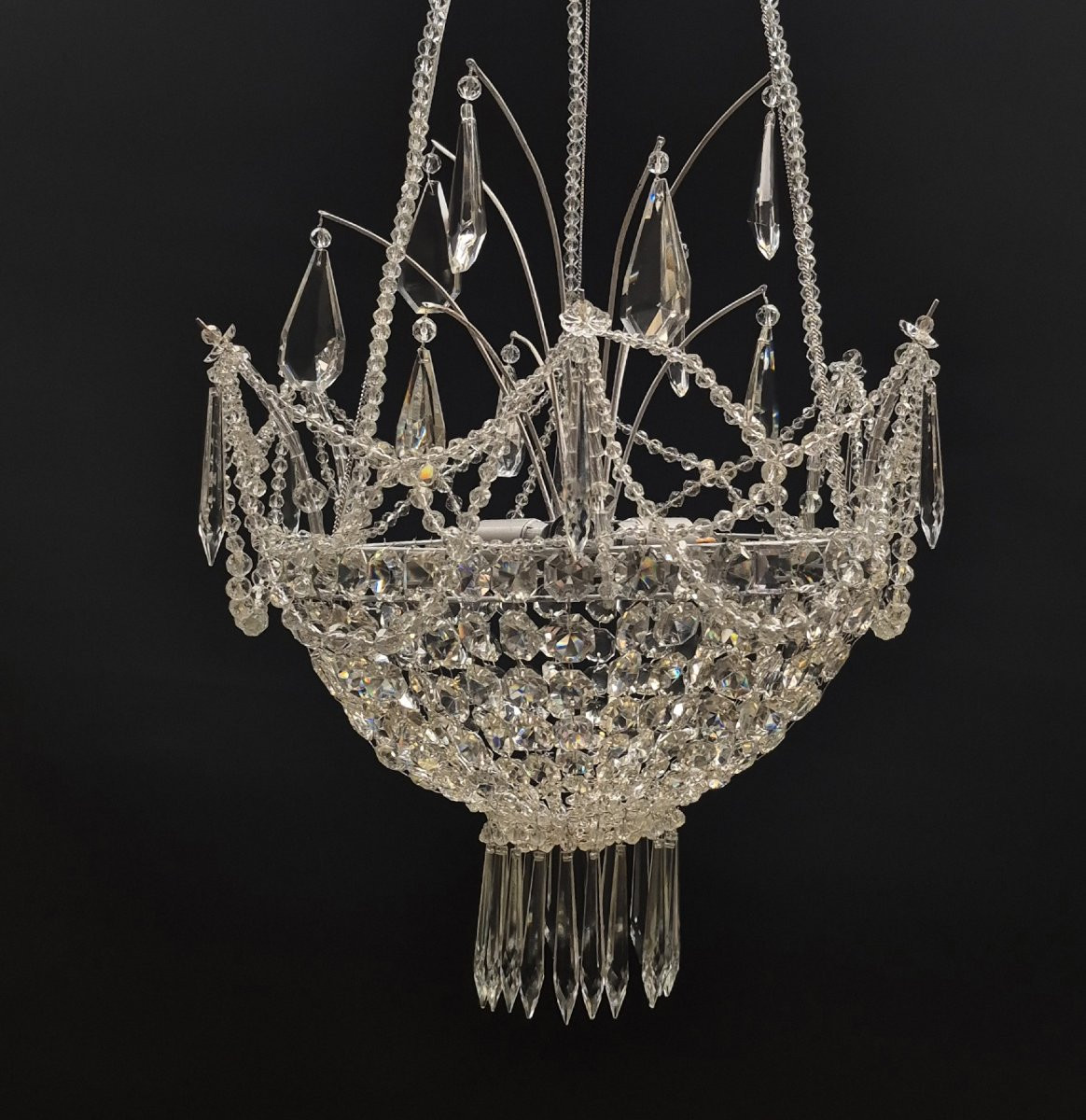 lustre en cristal, sac a pèrles, ca 1900, -photo-2