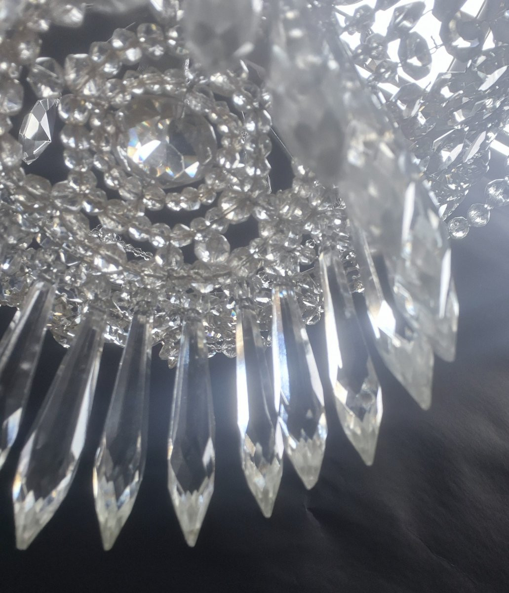 lustre en cristal, sac a pèrles, ca 1900, -photo-3