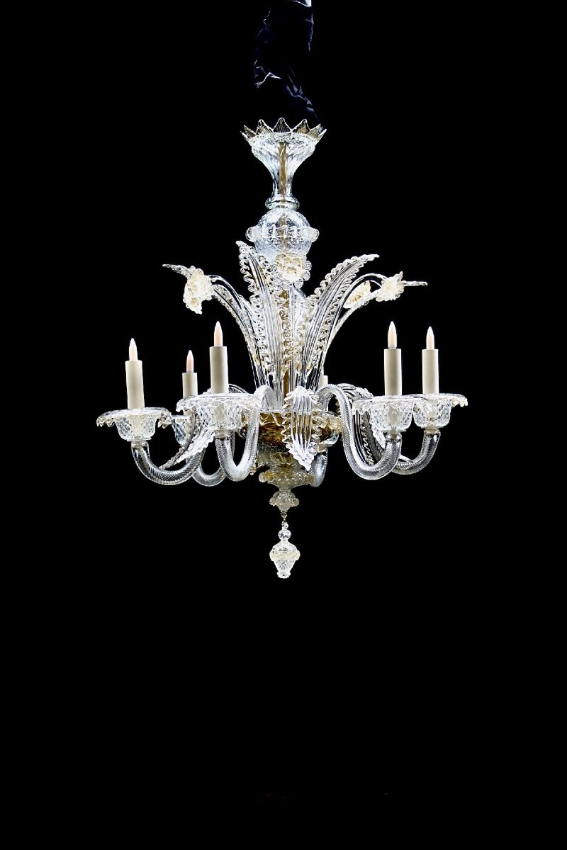 lustre Murano, annéé 1900, verre clair et doré-photo-2