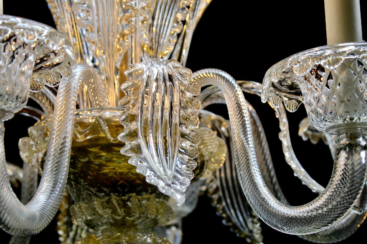 lustre Murano, annéé 1900, verre clair et doré-photo-1