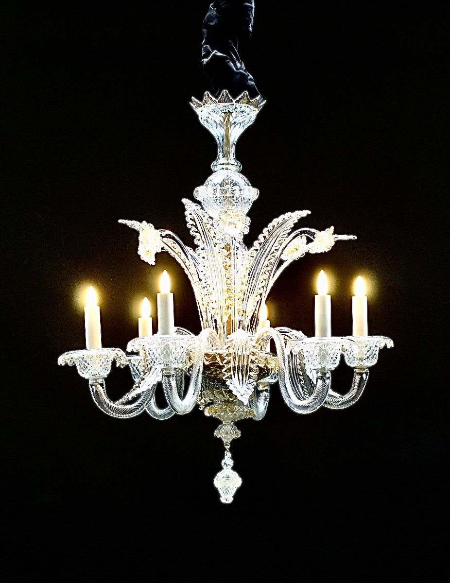 lustre Murano, annéé 1900, verre clair et doré