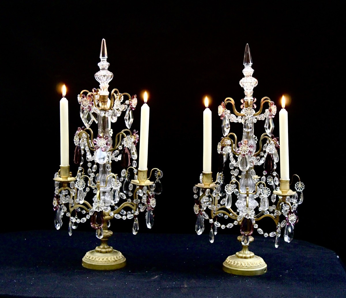 Pair Of Bronze And Crystal Girandoles, Late 19th Century, France