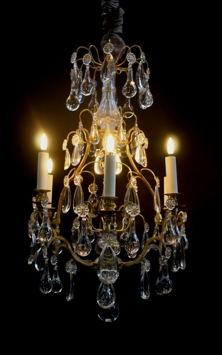 Cage Chandelier, Bronze And Crystal, Late 19th Century France-photo-2