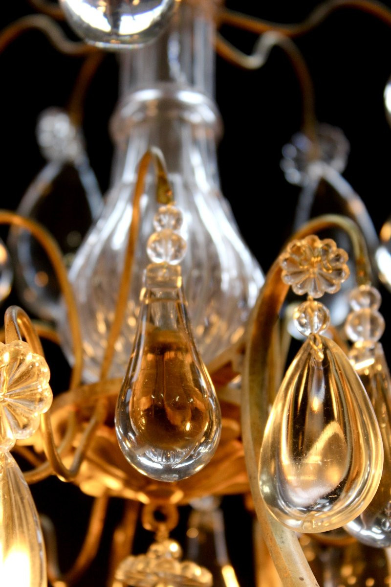 Cage Chandelier, Bronze And Crystal, Late 19th Century France-photo-1