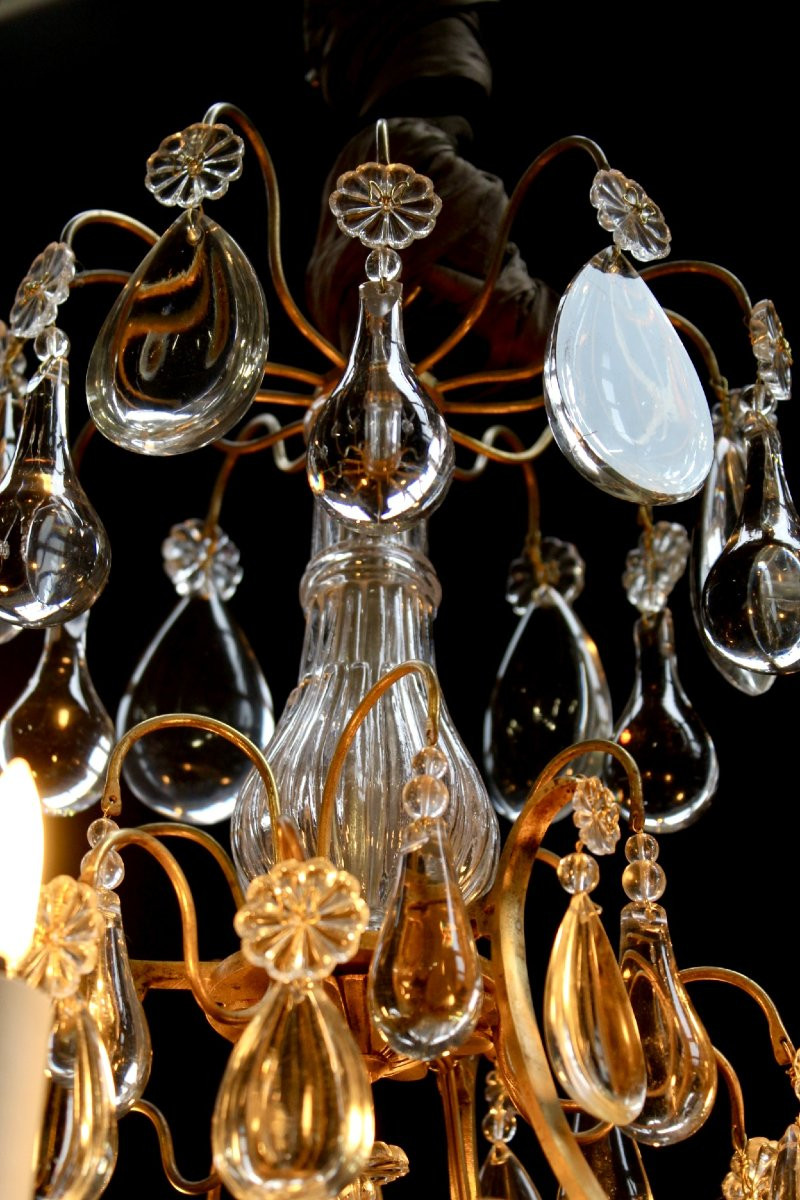 Cage Chandelier, Bronze And Crystal, Late 19th Century France-photo-6