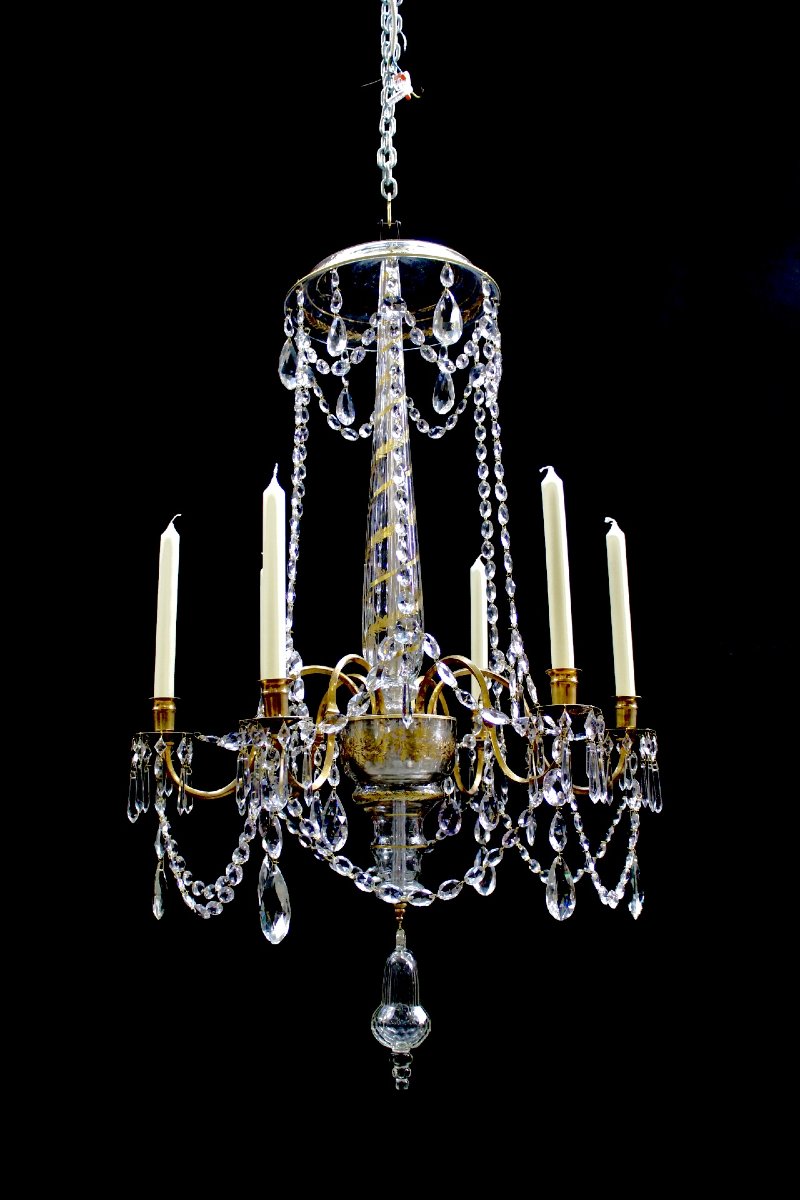Neoclassical Chandelier, Late 18th Century, With A Gold-painted Stem.-photo-2