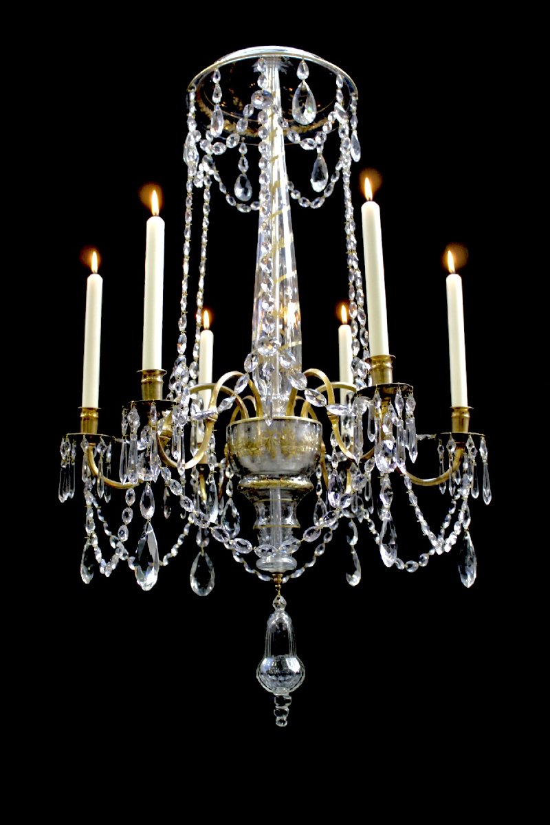 Neoclassical Chandelier, Late 18th Century, With A Gold-painted Stem.