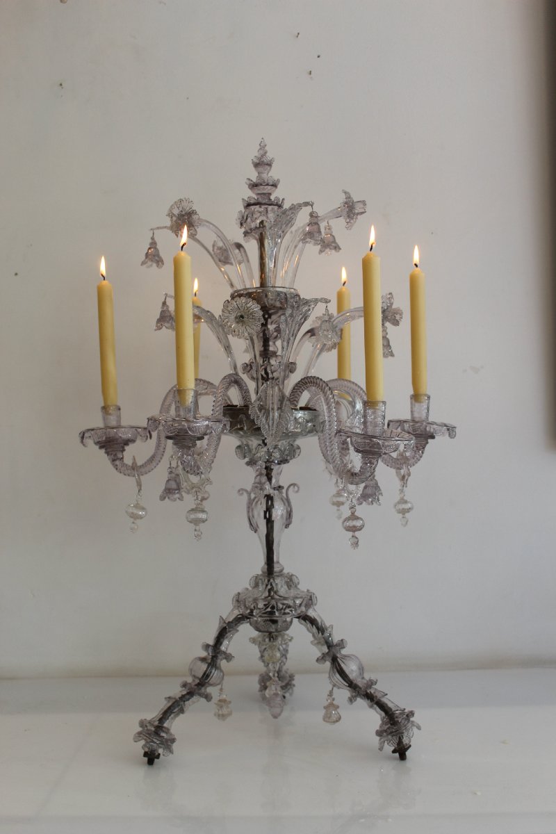 Six-armed Venetian–murano Glass Chandelier, 18th Century-photo-2