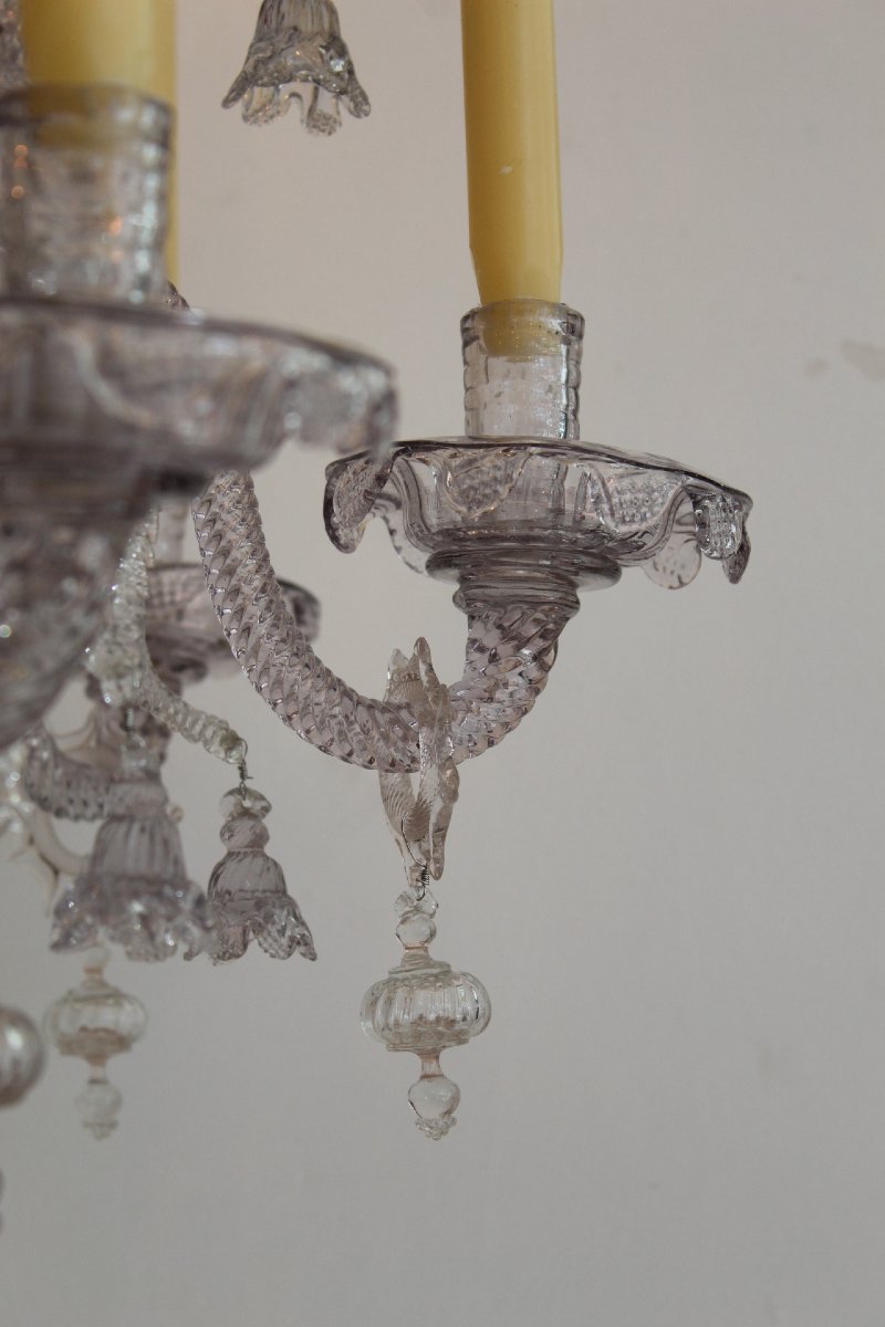 Six-armed Venetian–murano Glass Chandelier, 18th Century-photo-6