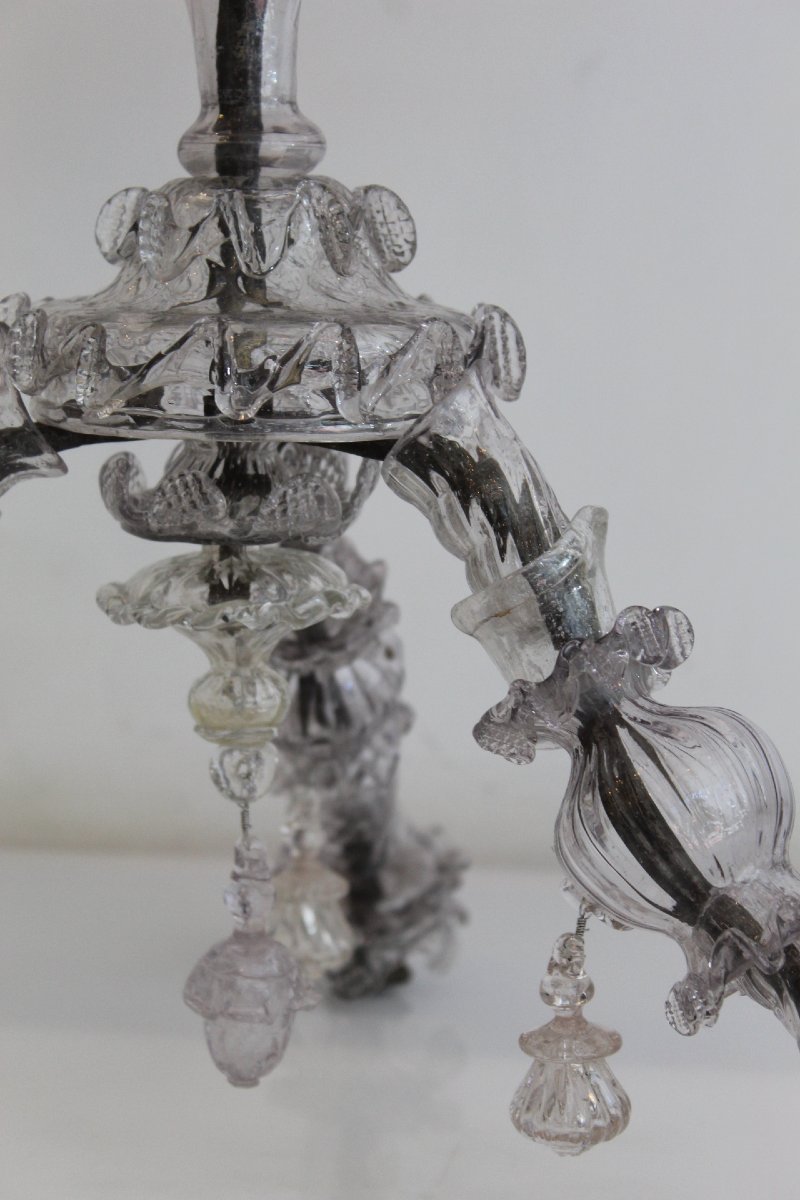 Six-armed Venetian–murano Glass Chandelier, 18th Century-photo-7