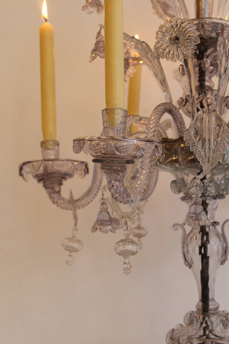 Six-armed Venetian–murano Glass Chandelier, 18th Century-photo-1