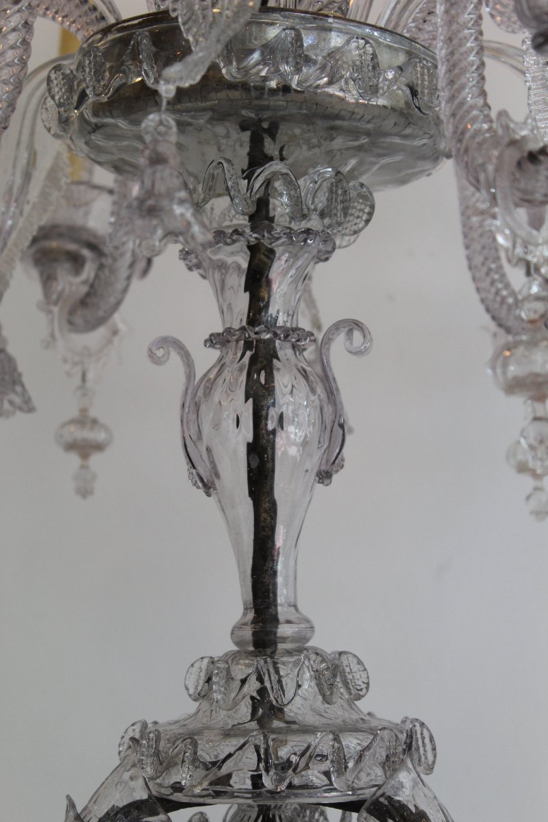 Six-armed Venetian–murano Glass Chandelier, 18th Century-photo-2