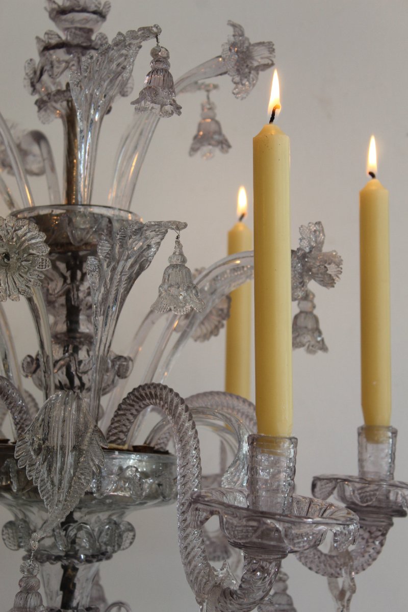 Six-armed Venetian–murano Glass Chandelier, 18th Century-photo-3
