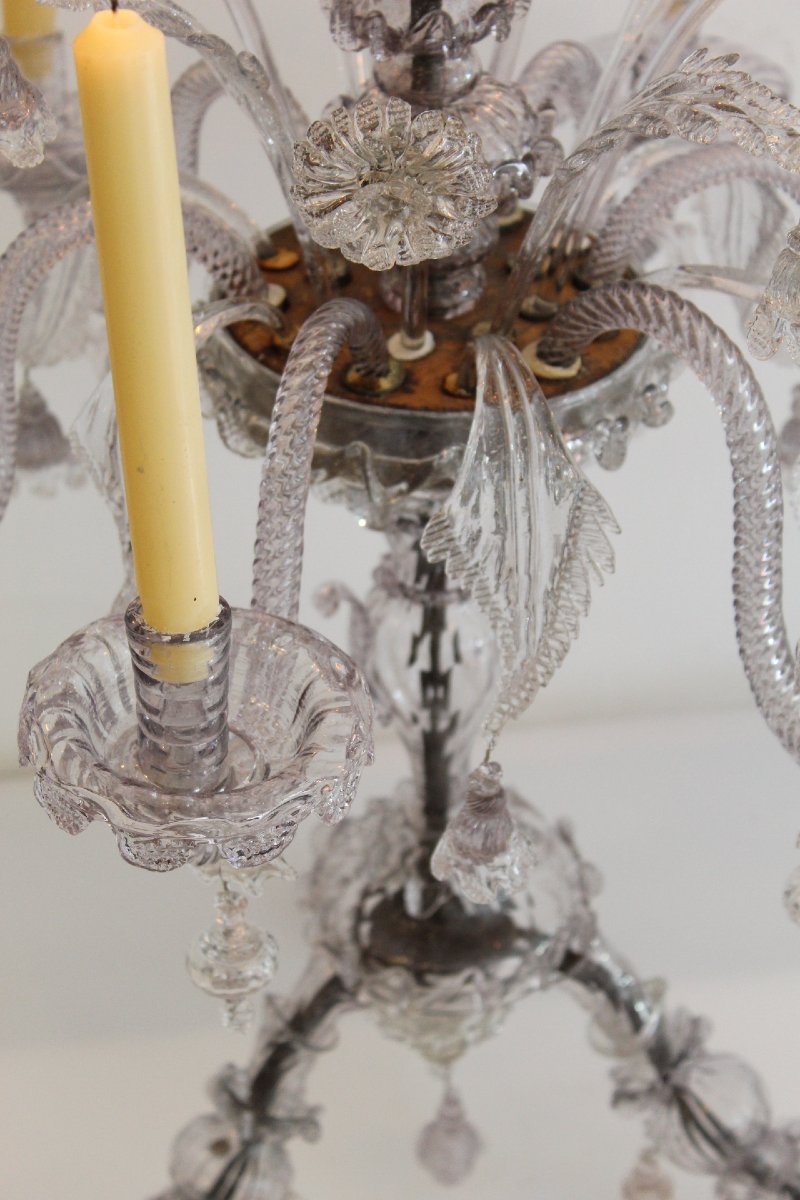 Six-armed Venetian–murano Glass Chandelier, 18th Century-photo-4