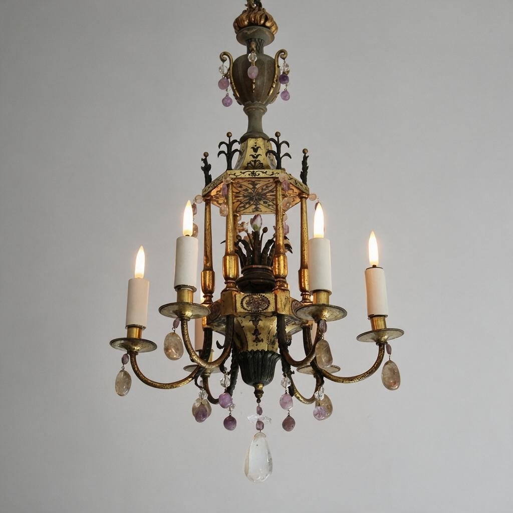 Lustre, chinoiserie, , cristal de roche, France vers 1880