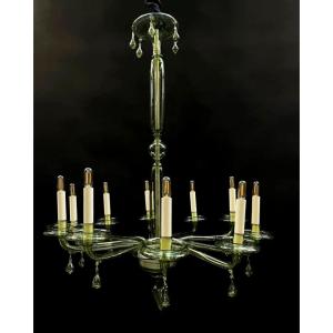 Green Murano Chandelier, Venini, Ca 1920