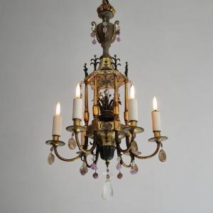Lustre, chinoiserie, , cristal de roche, France vers 1880