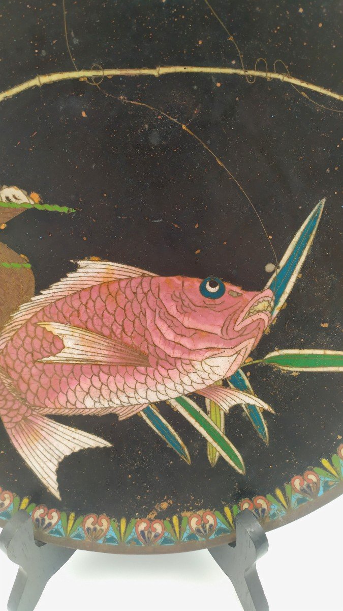 Plat Cloisonné, Carpe koi , Japon XIX ème-photo-2