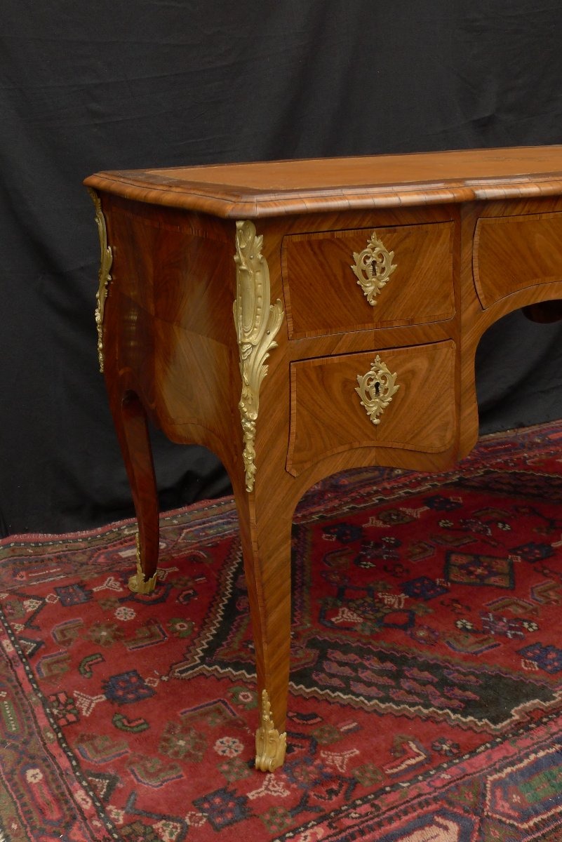 Mid-sized Marquetry Desk, First Quarter Of The 19th Century, Louis XV Style-photo-2