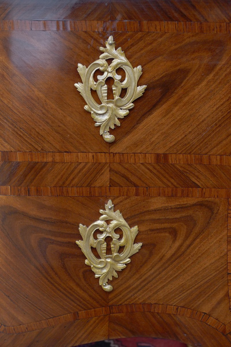 Mid-sized Marquetry Desk, First Quarter Of The 19th Century, Louis XV Style-photo-1