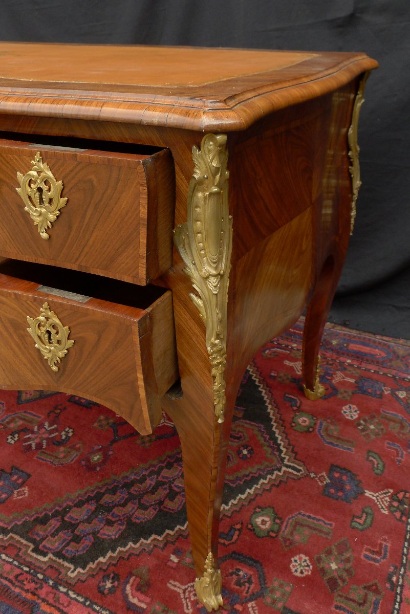 Mid-sized Marquetry Desk, First Quarter Of The 19th Century, Louis XV Style-photo-2