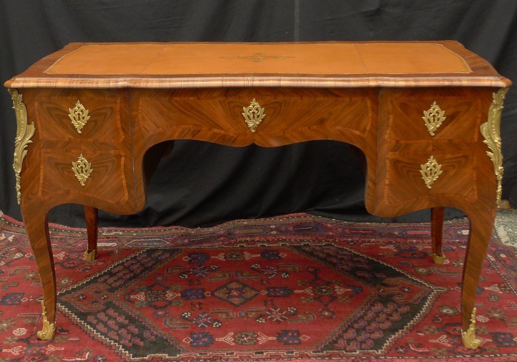 Mid-sized Marquetry Desk, First Quarter Of The 19th Century, Louis XV Style-photo-8