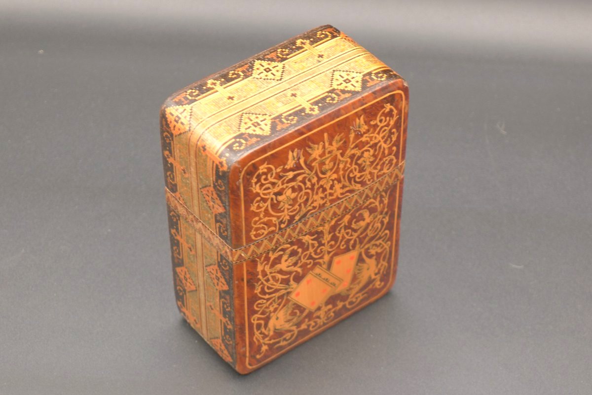 Boite à jeux de cartes , Début XX ème en marqueterie-photo-2