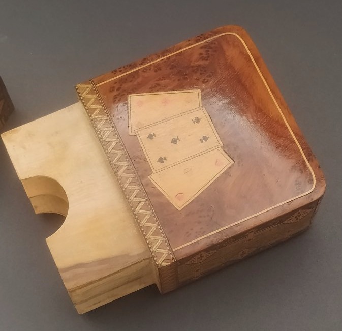 Boite à jeux de cartes , Début XX ème en marqueterie-photo-3