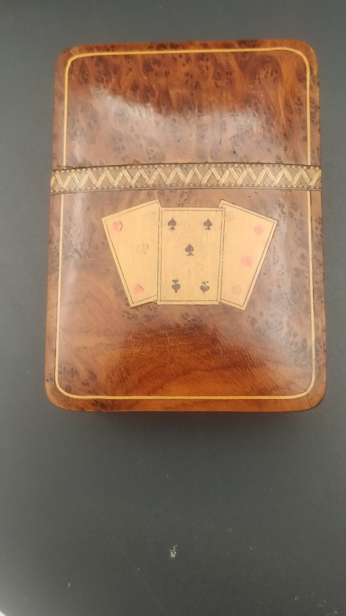 Boite à jeux de cartes , Début XX ème en marqueterie-photo-1