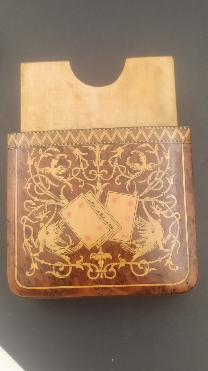 Boite à jeux de cartes , Début XX ème en marqueterie-photo-3