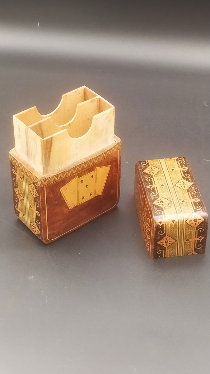 Boite à jeux de cartes , Début XX ème en marqueterie-photo-4
