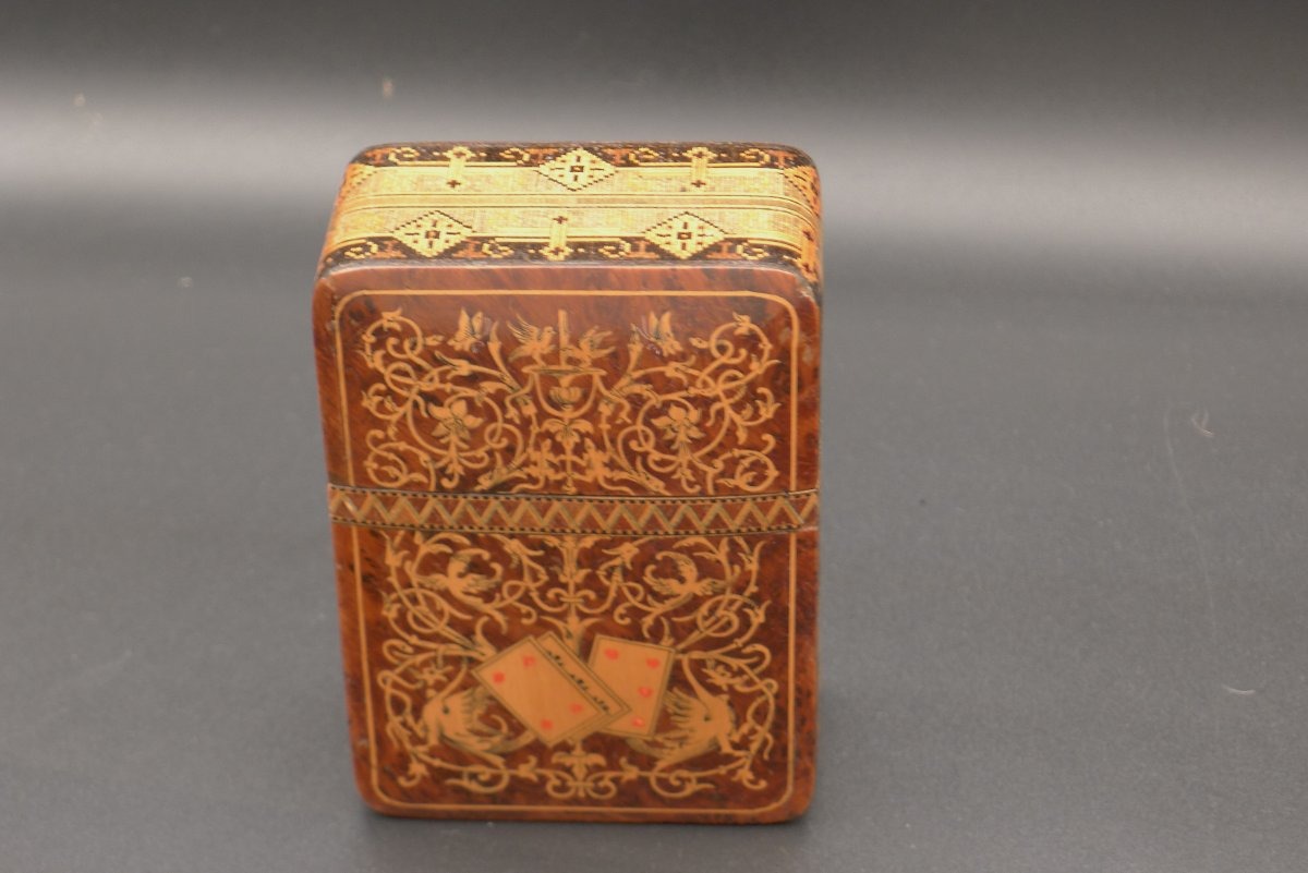 Boite à jeux de cartes , Début XX ème en marqueterie