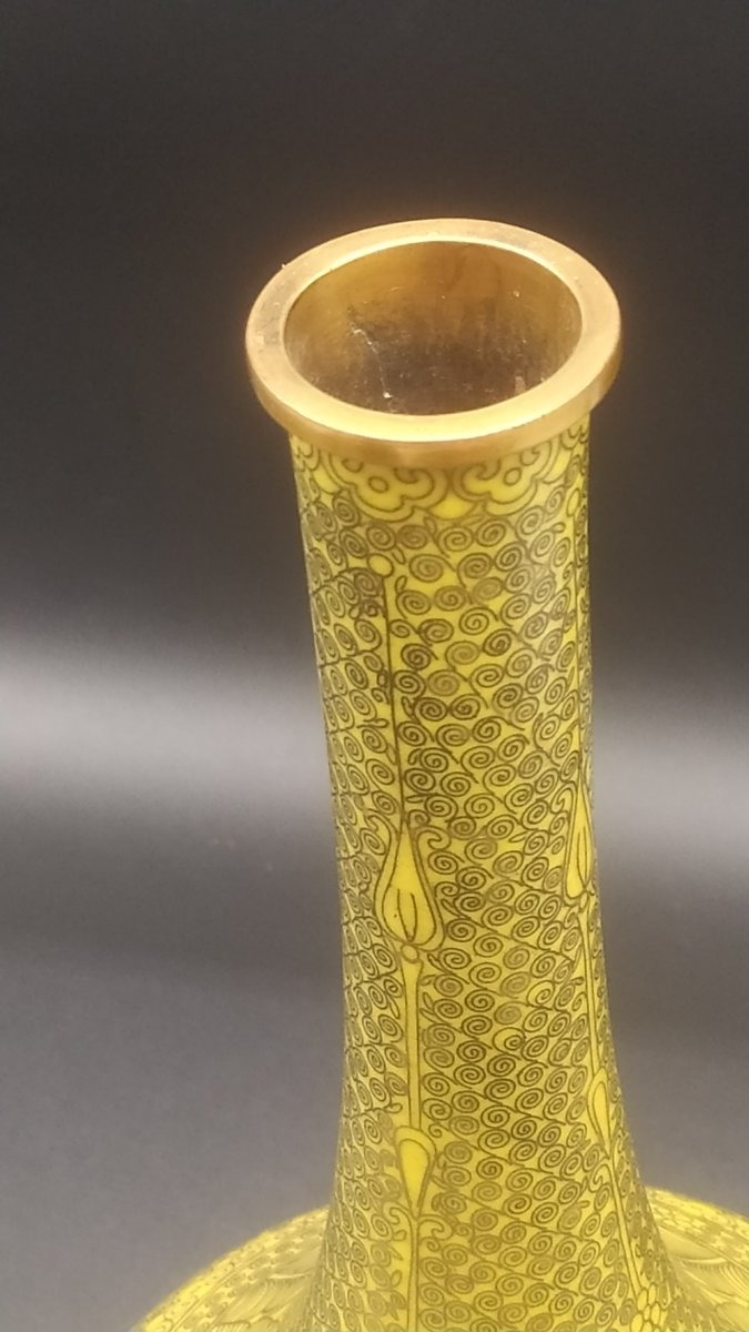 Vase bouteille à long col en émaux cloisonné XX ème-photo-3