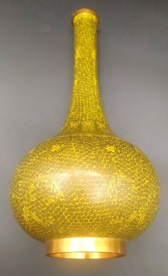 Vase bouteille à long col en émaux cloisonné XX ème-photo-1