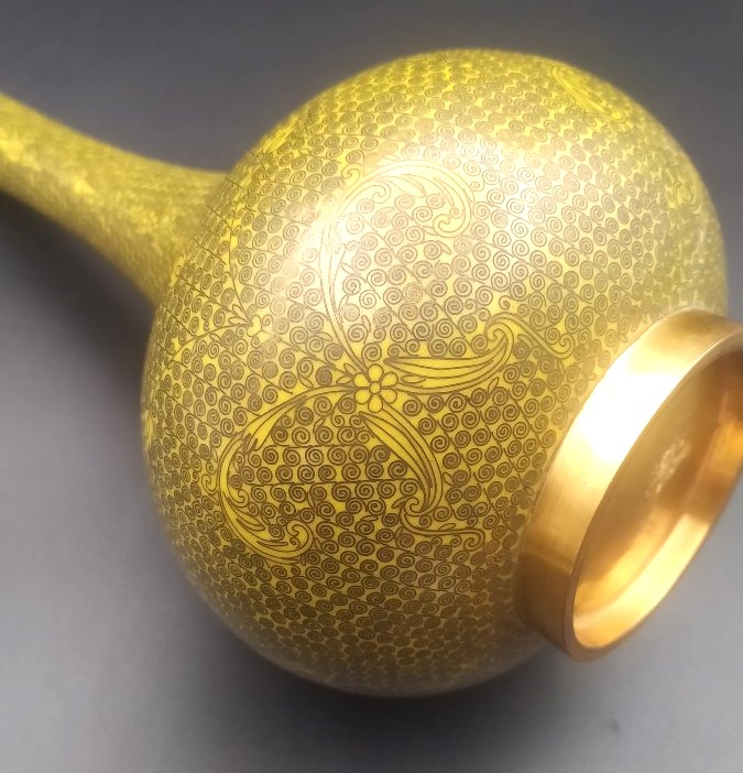 Vase bouteille à long col en émaux cloisonné XX ème-photo-3