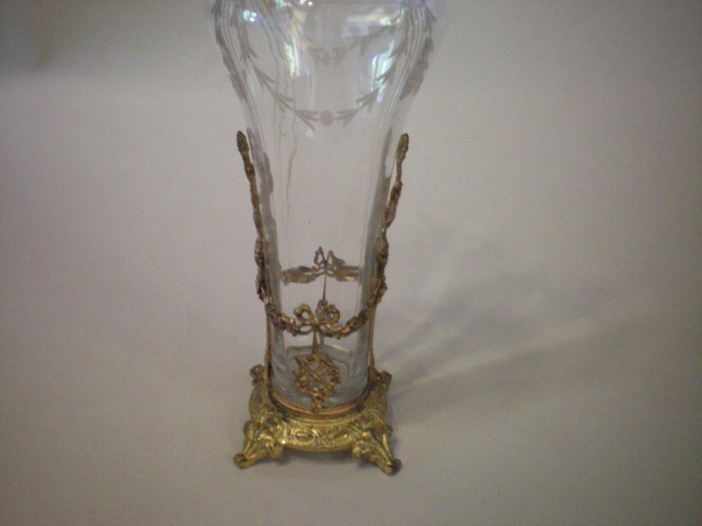 Vase à Bulbe En Verre Et Monture Bronze -photo-2