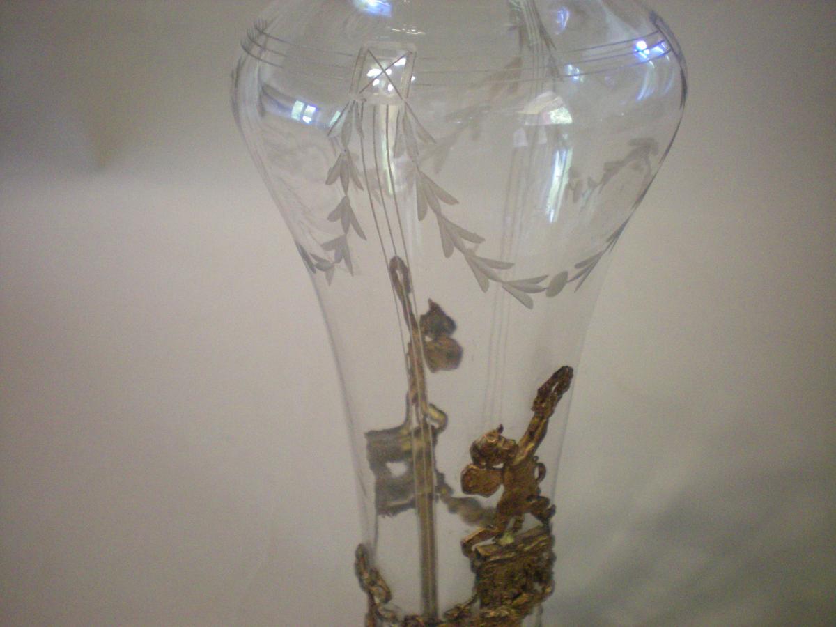 Vase à Bulbe En Verre Et Monture Bronze -photo-3