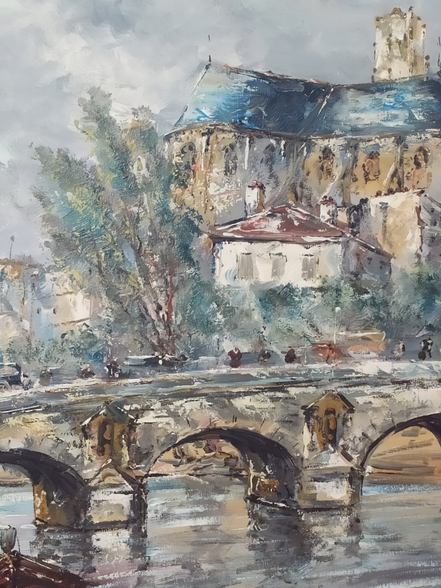 Le Pont Marie  Paris  Huile Sur Toile De Raymond Besse -photo-3