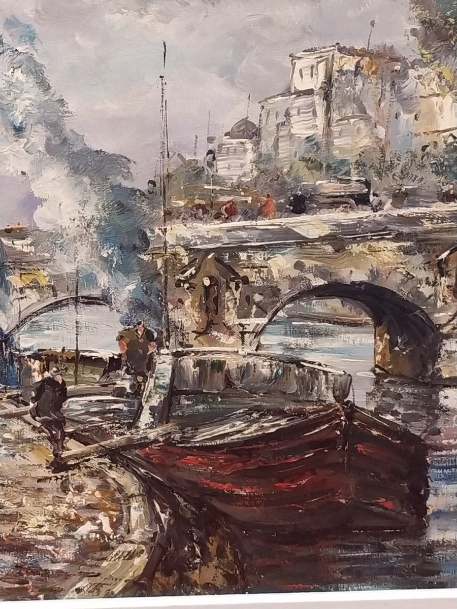 Le Pont Marie  Paris  Huile Sur Toile De Raymond Besse -photo-1