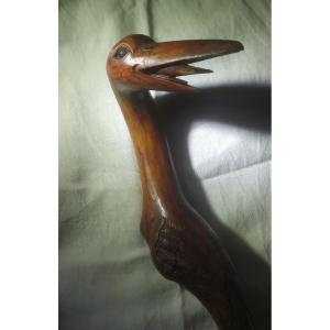 Carved Chinese Walking Stick, 1970s, Heron